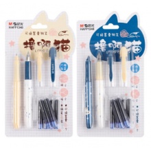 晨光(M&G)文具明暗尖晶蓝可擦墨囊钢笔 撸啊猫系列学生练字墨水笔套装(钢笔*2+墨囊*6) HAFP1348